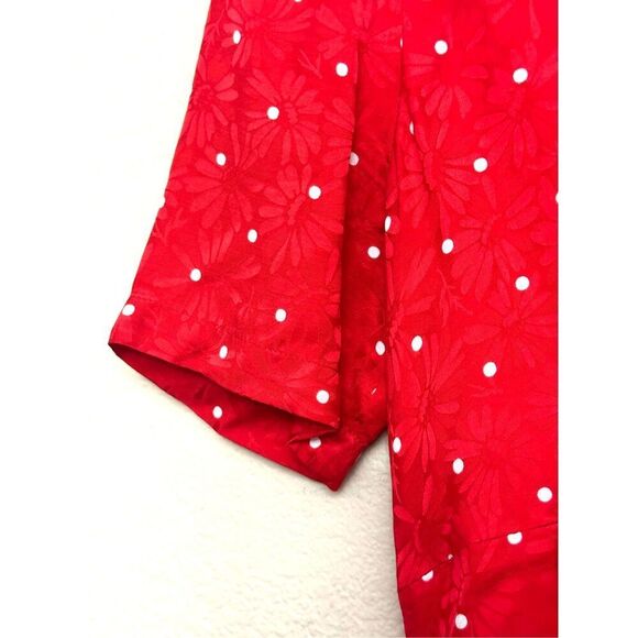 MAJE Womens Red Ripia Twist-Front Polka-Dot Floral Jacquard Mini Dress Sz M - Picture 5 of 8